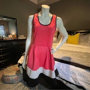 Andrew Marc New York Color Block Coral White and Black Women's Mid-length Dress